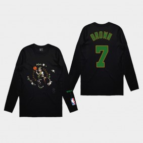 Boston Celtics Jaylen Brown Team Logo Black T-shirt Long Sleeve