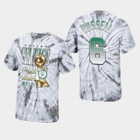 Boston Celtics Bill Russell 17 Times Champs Playoffs Hardwood Classics Silver T-Shirt