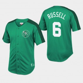 Boston Celtics Bill Russell Winning Kelly Green Mesh Button Front T-Shirt