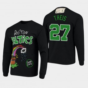 Boston Celtics Daniel Theis Applique Black Doodle Style Long Sleeve T-Shirt