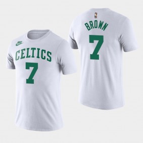 Boston Celtics Name and Number Jaylen Brown White T-shirt