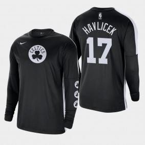 John Havlicek Black Tonal Long Sleeve Shooting Boston Celtics T-Shirt