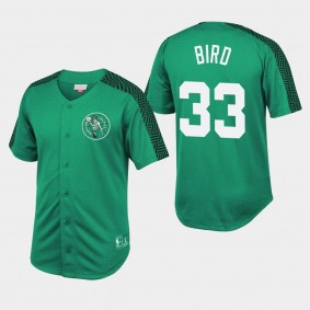 Boston Celtics Larry Bird Winning Kelly Green Mesh Button Front T-Shirt