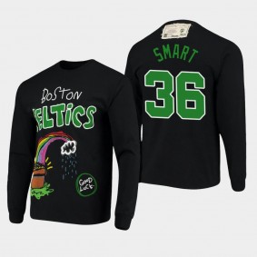 Boston Celtics Marcus Smart Applique Black Doodle Style Long Sleeve T-Shirt