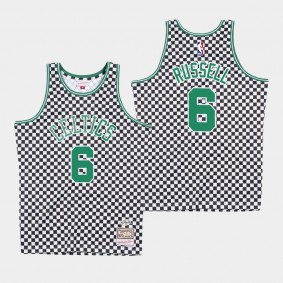 Men's Boston Celtics Bill Russell Checkerboard White Jersey