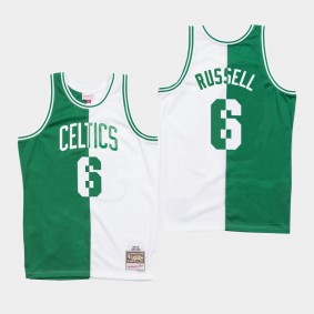 Men's Boston Celtics Bill Russell Split Green White Jersey