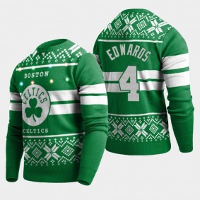 Boston Celtics Carsen Edwards 2019 Ugly Christmas Sweater Big Logo Light-Up Kelly Green