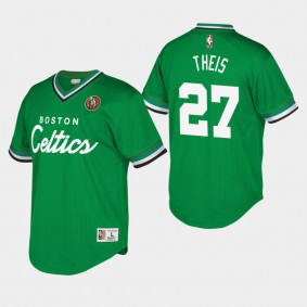 Boston Celtics Daniel Theis Hardwood Classics V-Neck Script Mesh Kelly Green Shirt