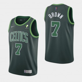 2021 Jaylen Brown Boston Celtics Vistaprint Patch Green Jersey - Earned