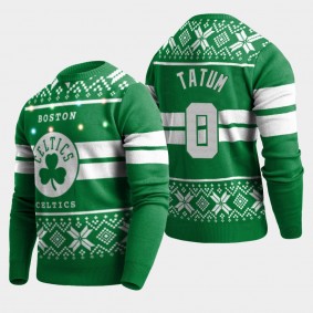 Boston Celtics Jayson Tatum 2019 Ugly Christmas Sweater Big Logo Light-Up Kelly Green