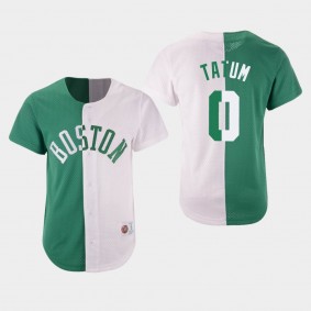 Men's Boston Celtics Jayson Tatum Split Mesh Button Green White Jersey