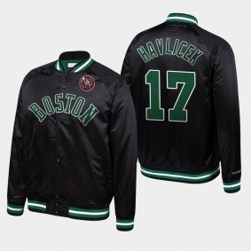 Boston Celtics John Havlicek Hardwood Classics Satin Raglan Full-Snap Jacket Black