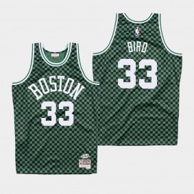 Men's Boston Celtics Larry Bird Checkerboard Green Jersey