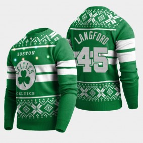 Boston Celtics Romeo Langford 2019 Ugly Christmas Sweater Big Logo Light-Up Kelly Green