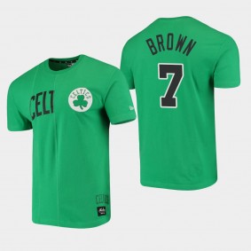Jaylen Brown Wordmark Logo Cut Sew Applique Brushed Boston Celtics T-Shirt Green