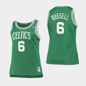 Women's Boston Celtics Bill Russell #6 Kelly Green Hardwood Classics Plus Size Jersey