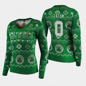 Women's Boston Celtics Jayson Tatum Christmas Ugly Green Sweater