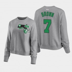 Jaylen Brown Boston Celtics Patch Applique Pullover Heathered Gray Women's Sweatshirt