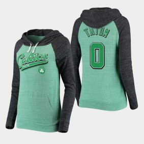 Boston Celtics Jayson Tatum Colorblock Tri-Blend Pullover Heathered Kelly Green Women's Hoodie