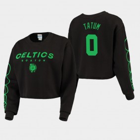 Women's Boston Celtics Jayson Tatum Vintage Cut-Off Fleece Black Sweatshirt