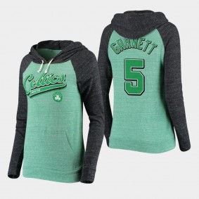 Boston Celtics Kevin Garnett Colorblock Tri-Blend Pullover Heathered Kelly Green Women's Hoodie