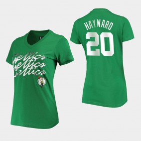 Boston Celtics Gordon Hayward Power Forward Foil V-Neck Women's T-Shirt - Kelly Green