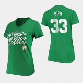 Boston Celtics Larry Bird Power Forward Foil V-Neck Women's T-Shirt - Kelly Green