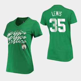 Boston Celtics Reggie Lewis Power Forward Foil V-Neck Women's T-Shirt - Kelly Green