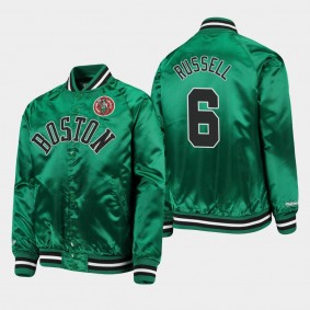 Boston Celtics Bill Russell Hardwood Classics Lightweight Satin Raglan Full-Snap Youth Jacket Kelly Green